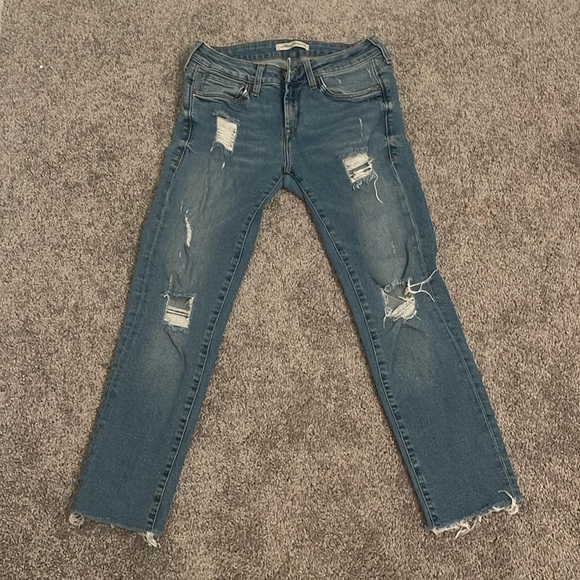 Mavi Ada Mid Rise Distressed Light Blue Wash  Boyfriend Jeans 24X27 - Picture 1 of 13